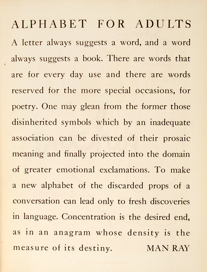 Alphabet for Adults inscribed by Man Ray to James Thrall Soby