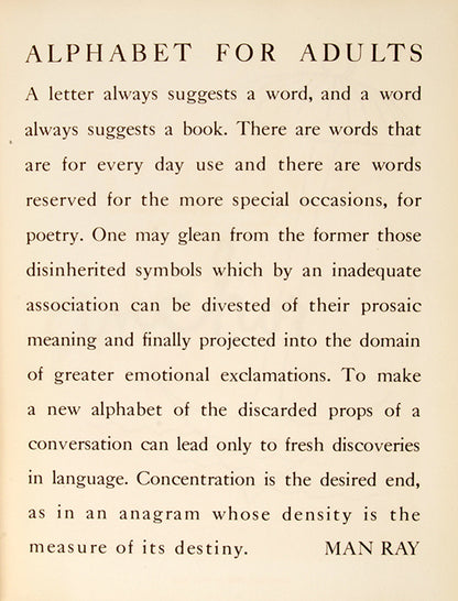 Alphabet for Adults inscribed by Man Ray to James Thrall Soby