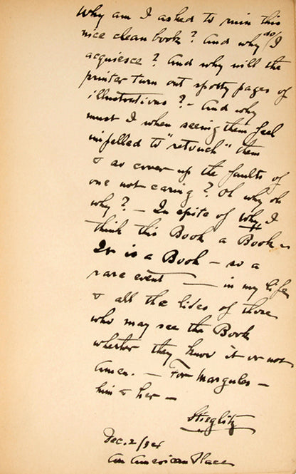 A presentation copy of America and Alfred Stieglitz, inscribed to abstract realist painter De Hirsh Margules and his sister Annette.