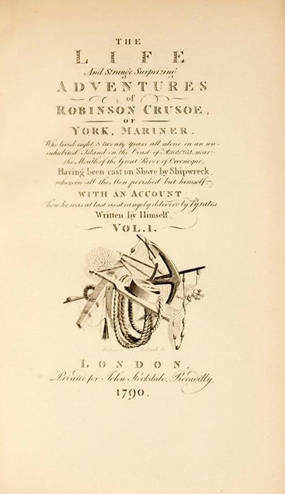 A handsome copy of Daniel Defoe's enduring classic Adventures of Robinson Crusoe, illsutrated with engraved plates