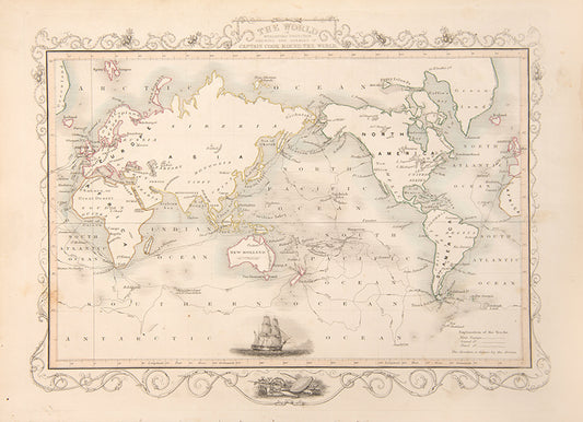 The World on Mercators Projection Shewing the Voyages of Captain Cook Round the World.