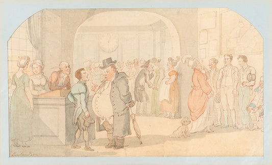 An original watercolour sketch by Rowlandson of an aquatint illustration for 'The History of Johnny Quae Genus, the Little Foundling of the Late Doctor Syntax' by William Combe.
