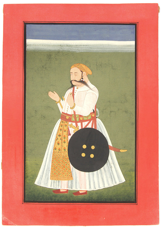 Indian miniature painting of the portrait of Maharana Sangram Singh the Ruler of Meward form Rajasthan.
