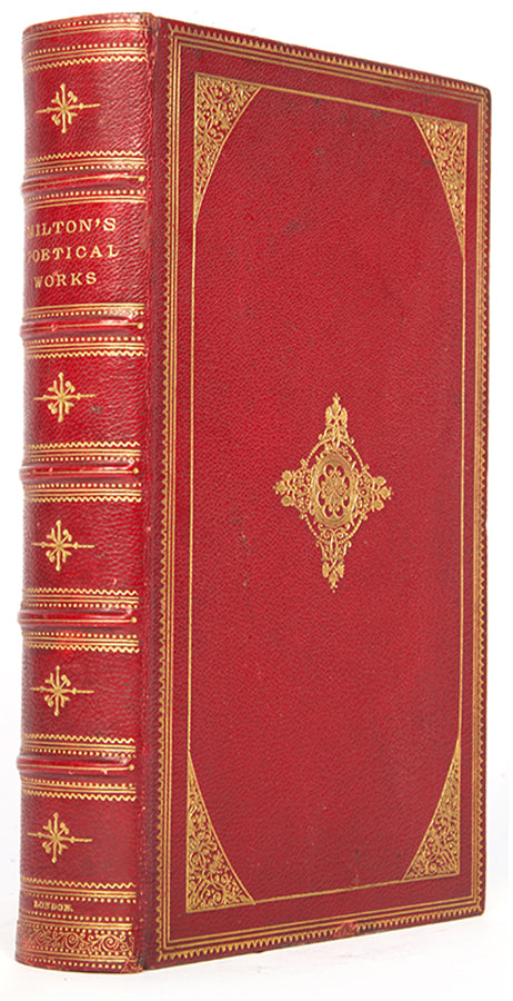 A handsome copy of The Poetical Works of John Milton, in red pebble-grain morocco by Bickers & Son