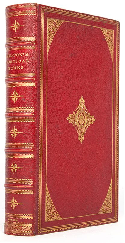 A handsome copy of The Poetical Works of John Milton, in red pebble-grain morocco by Bickers & Son