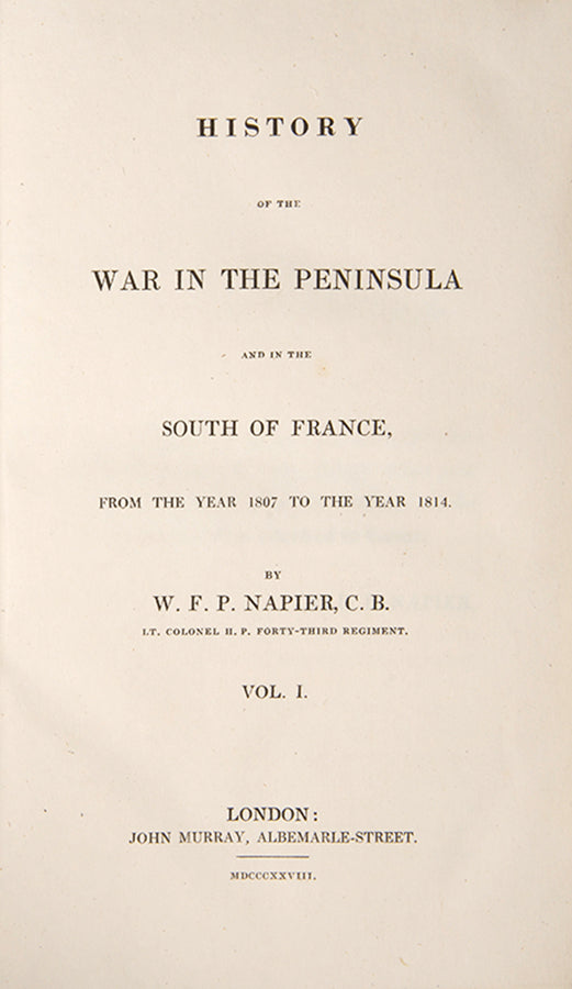 A superlative, first edition set of Napier's History of the War in the Peninsular, in sprinkled calf by Riviere, illustrated with 55 engraved plates