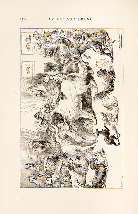 Sylvie and Bruno by Lewis Carrol, with 'Concluded', illustrated by Harry Furness, dreamlike and fantastic. It includes elements of fairy tales 