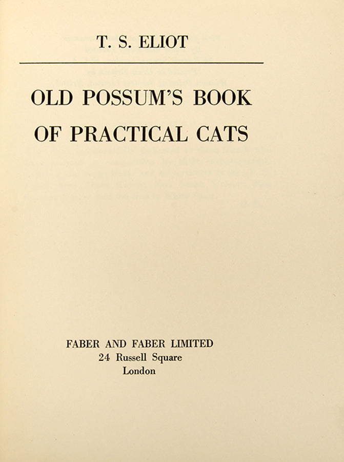 First edition of Old Possum's Book of Practical Cats by T.S. Eliot.