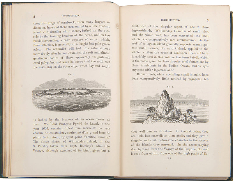 Second edition of one of Charles Darwin's earliest books, The Structure and Distribution of Coral Reefs, uncommon in the original binding.