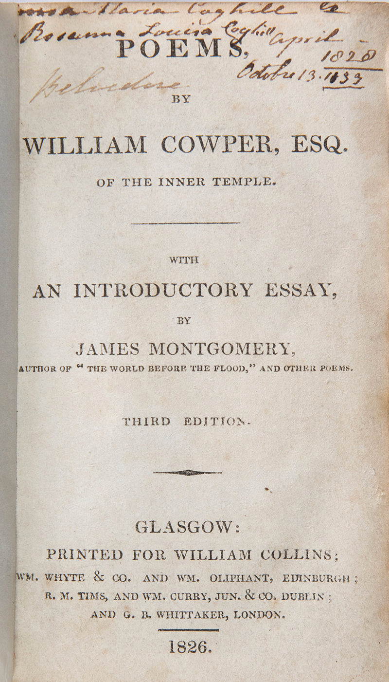 Third edition of the poems of William Cowper, circa 1826.