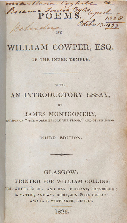 Third edition of the poems of William Cowper, circa 1826.