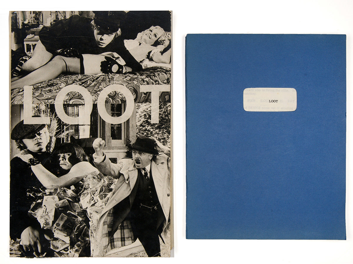 Original screenplay for the 1970 film adaptation of Joe Orton's 1965 stage play <em>Loot</em>, with the extremely scarce press pack used to promote the film's release.<br />