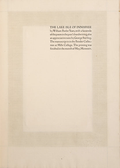 Limited edition of The Lake Isle of Innisfree by Willaim Butler Yeats, one of 450 copies.