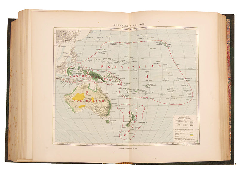 A finely bound first edition of Alfred Russel Wallace's important work on zoogeography, The Geographical Distribution of Animals, published in 1876.