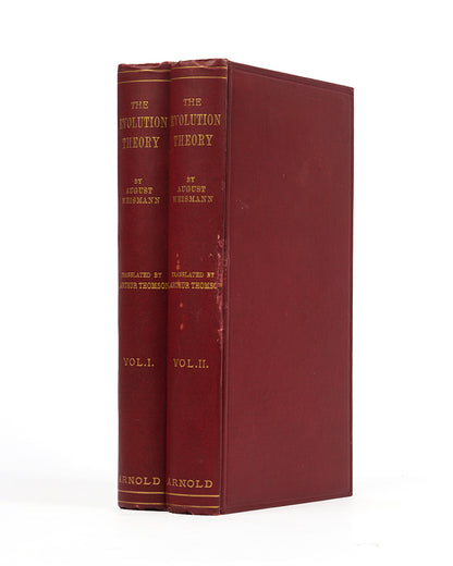 First English language edition of biologist Albert Weismann's The Evolution Theory, an important early work on genetics published in 1904.