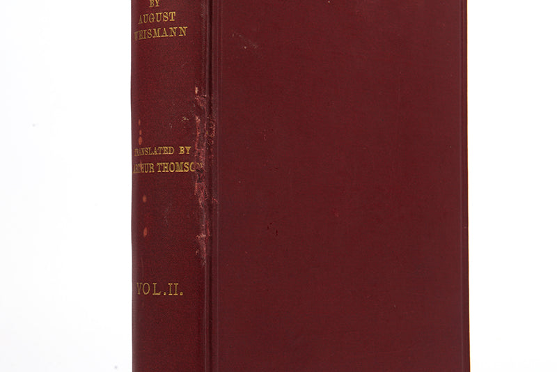 First English language edition of biologist Albert Weismann's The Evolution Theory, an important early work on genetics published in 1904.