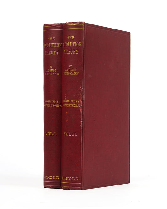 First English language edition of biologist Albert Weismann's The Evolution Theory, an important early work on genetics published in 1904.