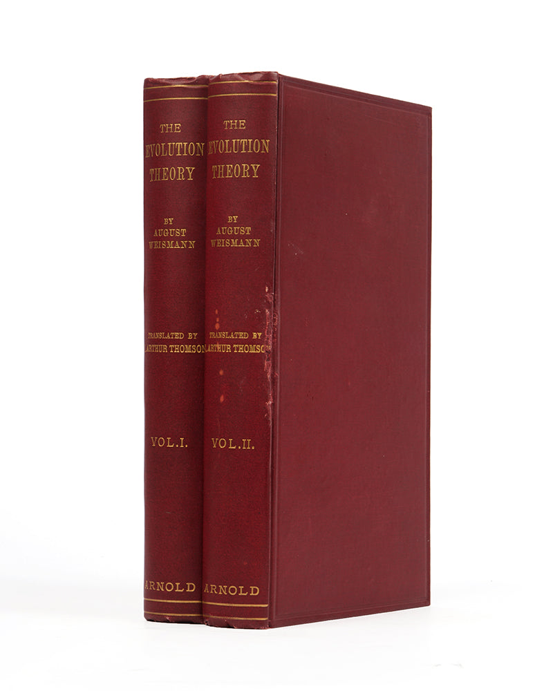First English language edition of biologist Albert Weismann's The Evolution Theory, an important early work on genetics published in 1904.