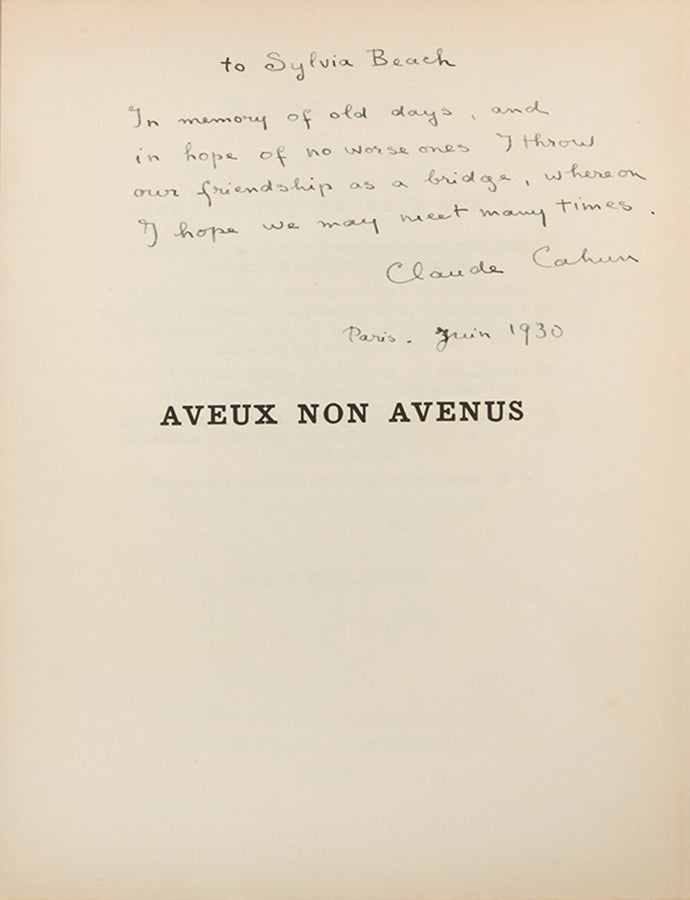 Aveux non Avenus is Claude Cahun's anti-memoir comprising a series of texts: poems, literary aphorisms, fables, snatches of conversation, recollections of dream sequences and philosophical thoughts, ideas and meanderings, interspersed with photomontages by Moore featuring photographs and self-portraits by Cahun.