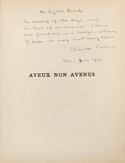 Aveux non Avenus is Claude Cahun's anti-memoir comprising a series of texts: poems, literary aphorisms, fables, snatches of conversation, recollections of dream sequences and philosophical thoughts, ideas and meanderings, interspersed with photomontages by Moore featuring photographs and self-portraits by Cahun.