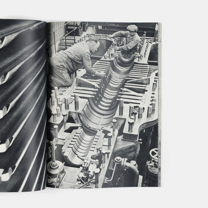 This company book includes Jakob Tuggener's photographs of the machinery in Maschinenfabrik Oerlikon's workshops and the men and women who operate it.