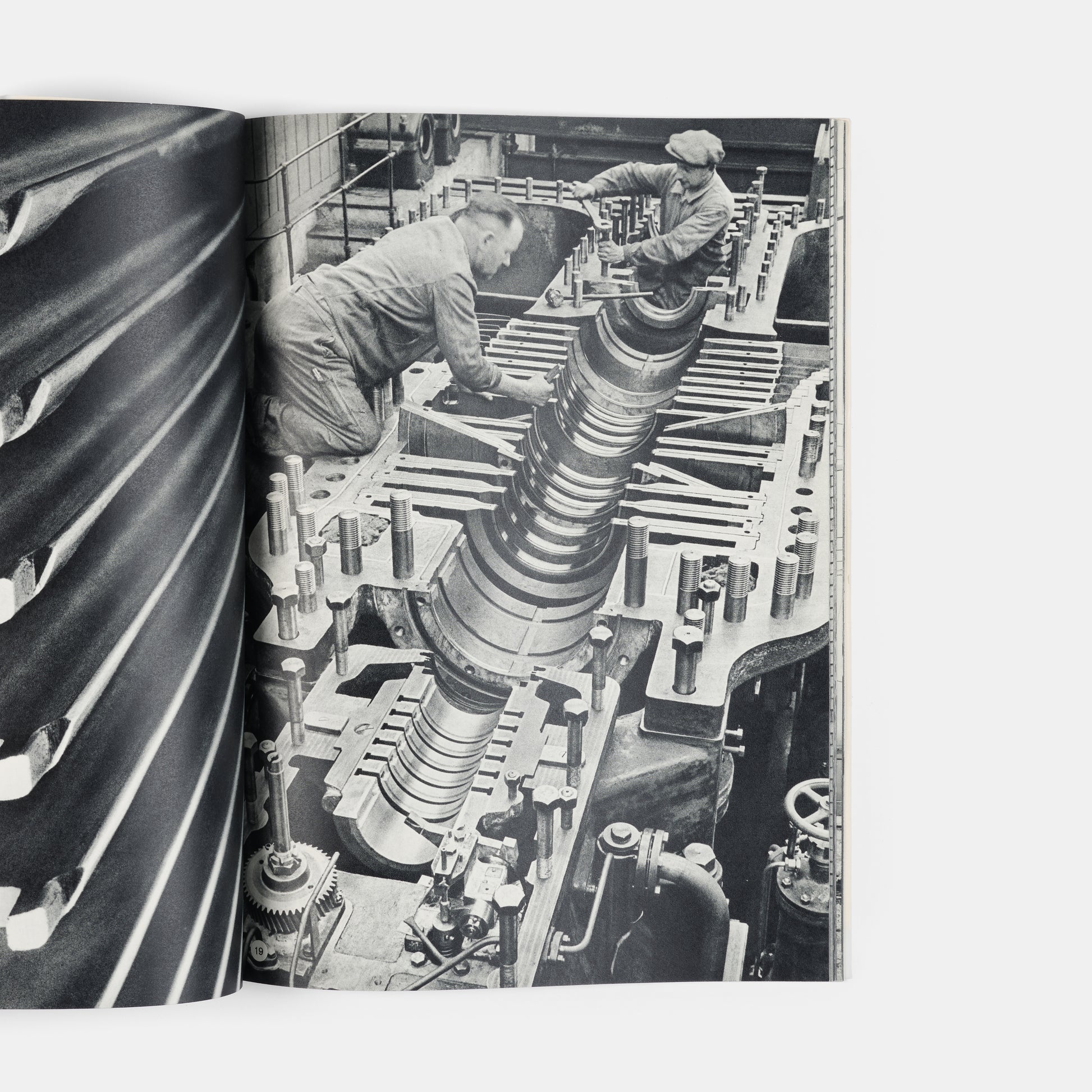 This company book includes Jakob Tuggener's photographs of the machinery in Maschinenfabrik Oerlikon's workshops and the men and women who operate it.