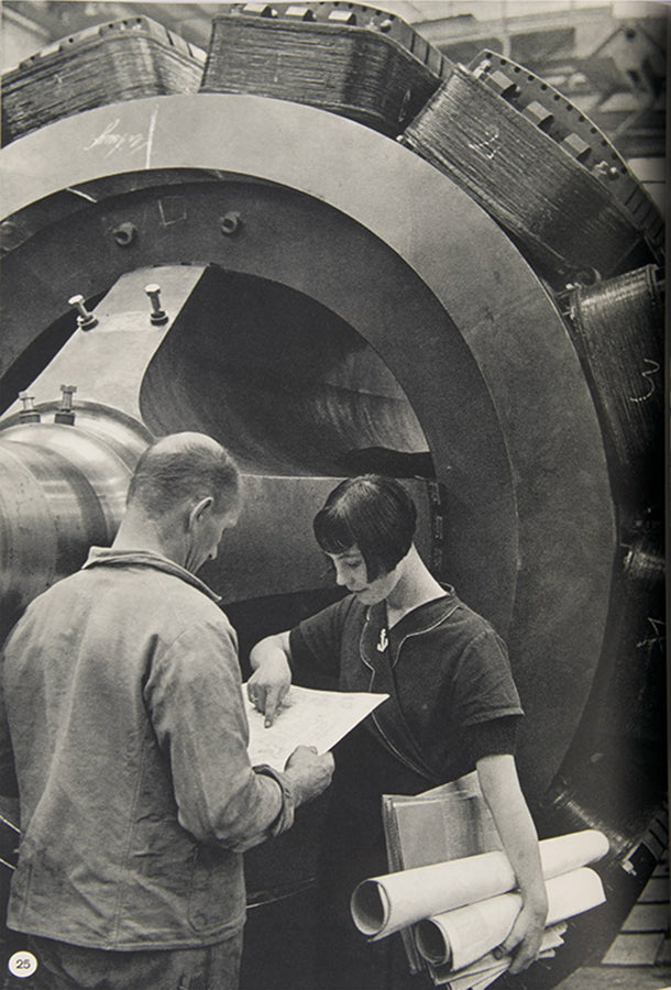 This company book includes Jakob Tuggener's photographs of the machinery in Maschinenfabrik Oerlikon's workshops and the men and women who operate it.