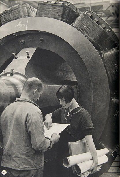 This company book includes Jakob Tuggener's photographs of the machinery in Maschinenfabrik Oerlikon's workshops and the men and women who operate it.
