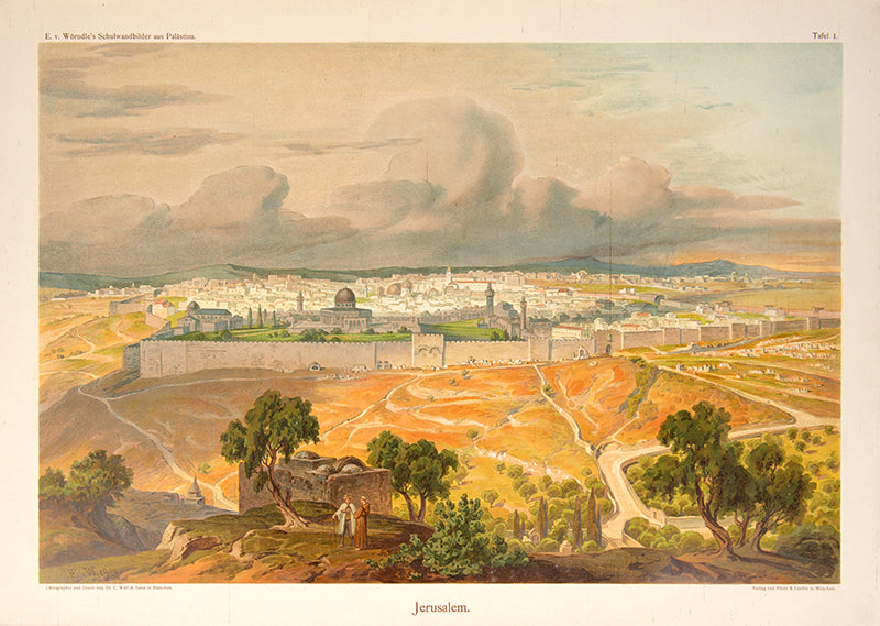 Scarce set of chromolithographs after paintings by Edmund Wörndle von Adelafried showing pamoramic views of Palestine.