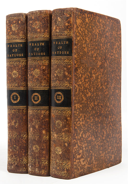 A handsome, early edition of Adam Smith's Inquiry into the Nature and Causes of the Wealth of Nations, bound in contemporary mottled calf.