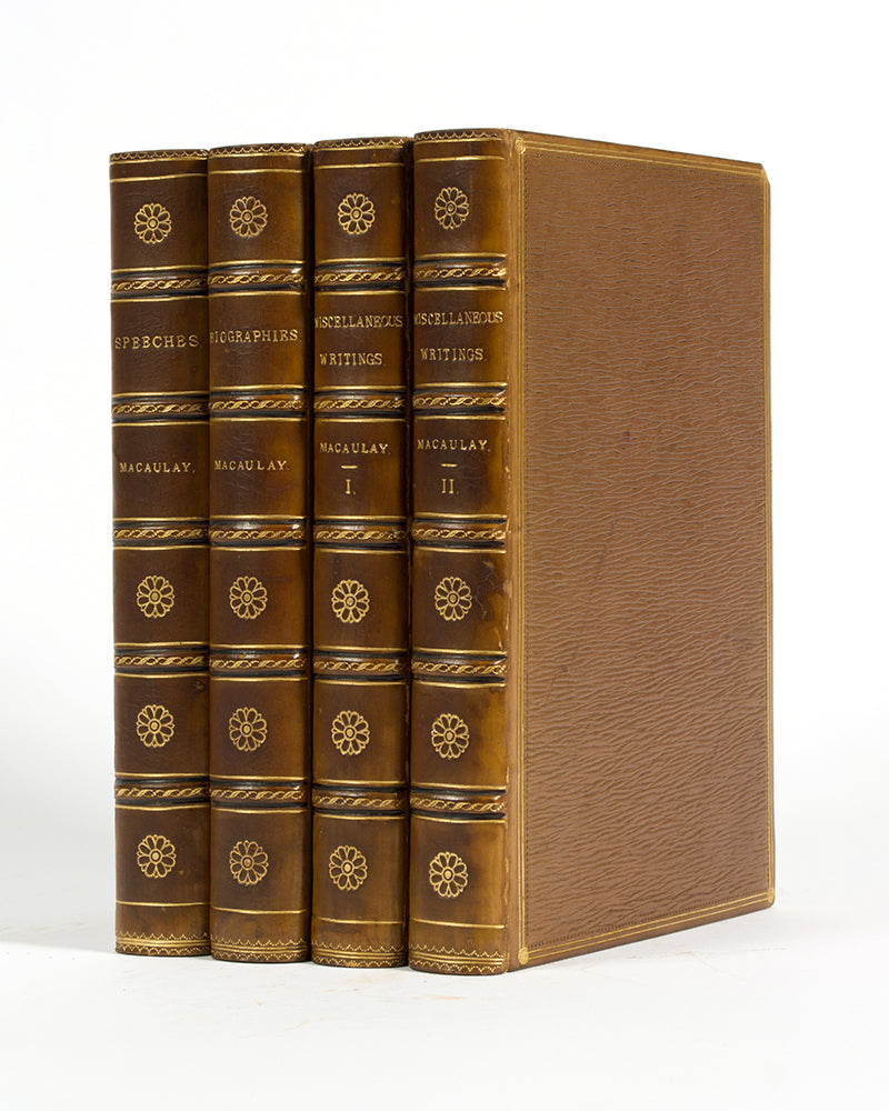 A handsome, uniformly-bound, 9 volume set of first editions, featuring The History of England, The Miscellaneous Writings, The Speeches, and Biographies.