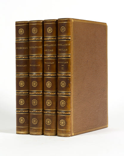 A handsome, uniformly-bound, 9 volume set of first editions, featuring The History of England, The Miscellaneous Writings, The Speeches, and Biographies.