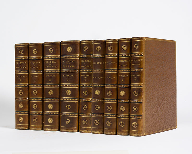 A handsome, uniformly-bound, 9 volume set of first editions, featuring The History of England, The Miscellaneous Writings, The Speeches, and Biographies.