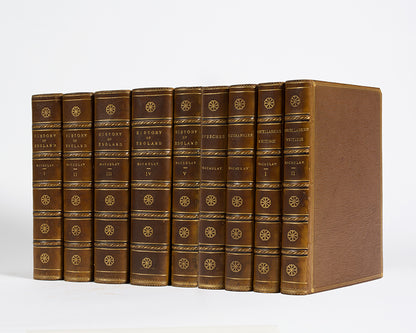 A handsome, uniformly-bound, 9 volume set of first editions, featuring The History of England, The Miscellaneous Writings, The Speeches, and Biographies.