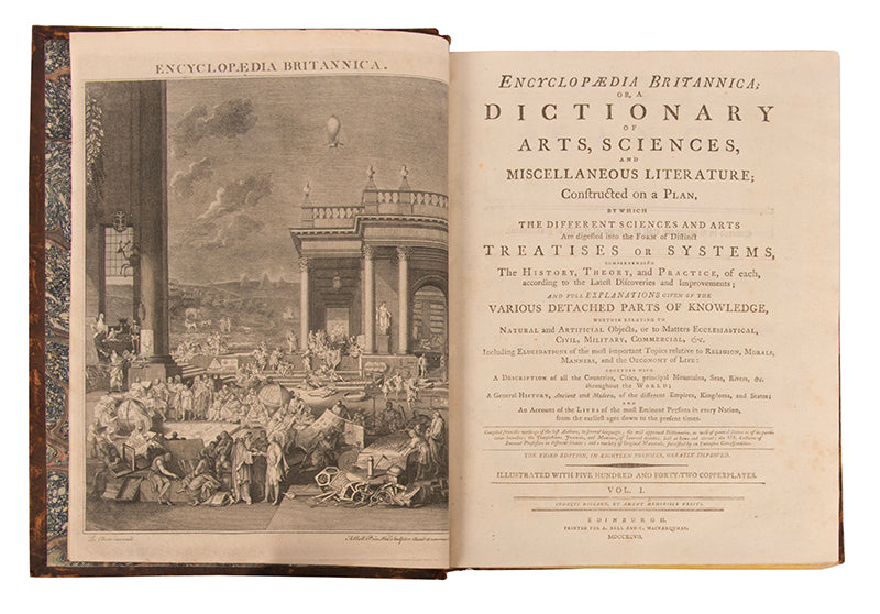 A beautiful set of the third edition of the Encyclopaedia Britannica, complete with the two supplementary volumes, illustrated with 592 engraved plates and maps.