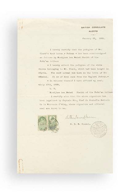 An intimate archive of correspondence between the first and second Arabian Horse Studs in England, Crabbet and Courthouse Farm, from Lady Anne Blunt and her daughter Judith to Henry Vyvyan Musgrave Clark.