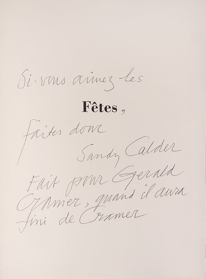Presentation copy inscribed by Calder to Gerald Cramer. A fine example of the complete portfolio.