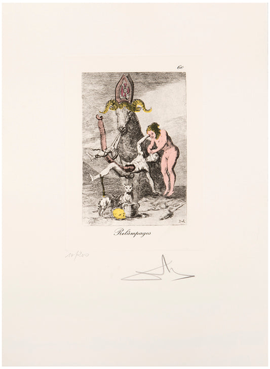 salvador dali, plate 60, Relámpagos, from Les Caprices de Goya, 1977, Heliogravure with etching, aquatint, and drypoint, signed, from edition of 200
