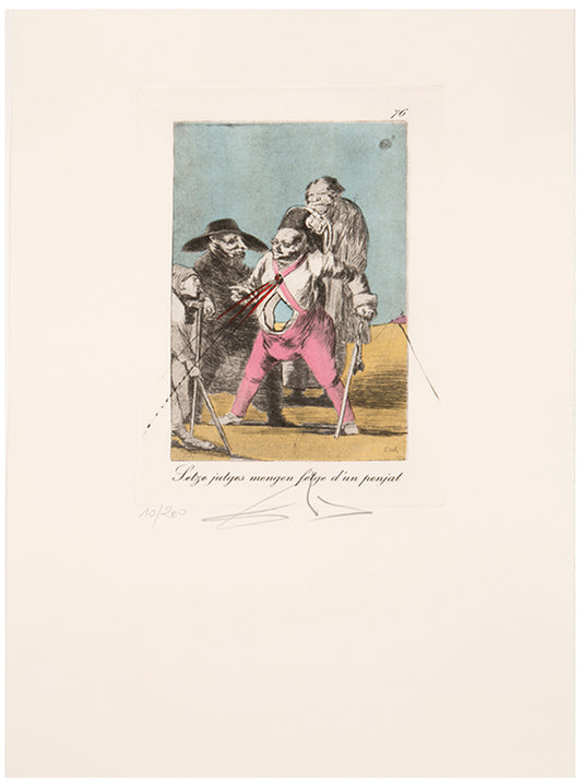 Salvador Dali, Plate 76, Setze jutges mengen fetge d'un penjat, from Les Caprices de Goya, 1977, Heliogravure with etching, aquatint, drypoint, signed, from the edition of 200<br />