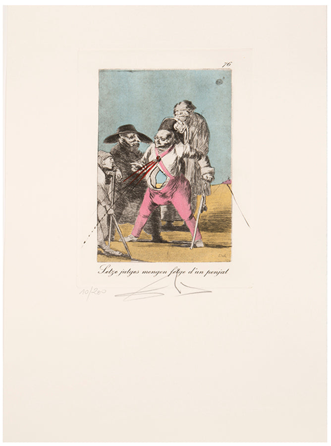 Salvador Dali, Plate 76, Setze jutges mengen fetge d'un penjat, from Les Caprices de Goya, 1977, Heliogravure with etching, aquatint, drypoint, signed, from the edition of 200<br />