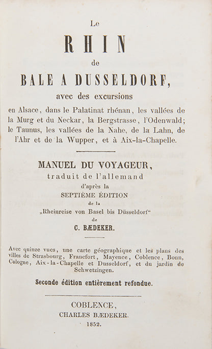 The architectural and landscape designs on the Biedemeier bindings represent the area covered by Baedeker.