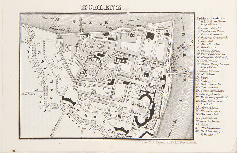 The architectural and landscape designs on the Biedemeier bindings represent the area covered by Baedeker.