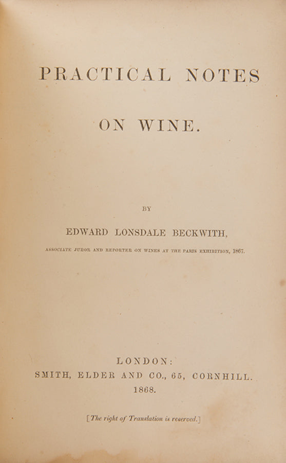 The first edition of Beckwith's detailed account of the wines of Europe, and their principal houses