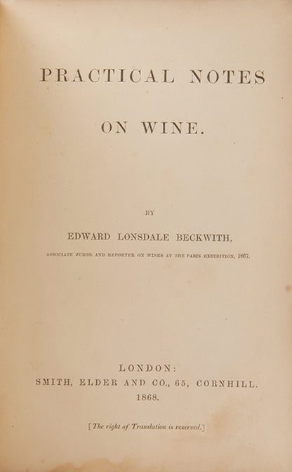 The first edition of Beckwith's detailed account of the wines of Europe, and their principal houses