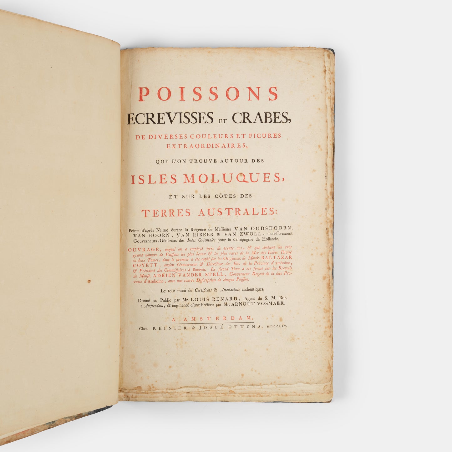 The second edition of Louis Renard's Poissons, Ecrevisses et Crabes, the first colour printed book on fish, among the rarest and most beautiful of all works of this type.