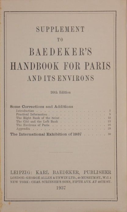 This volume contains the rare supplement and the 'chemin de fer' for the International Exhibition.