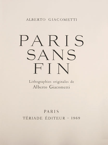 The first edition of Paris sans Fin, Giacometti's testament to art and modern life in his beloved city. 