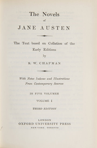 A habndsome set of Jane Austen's six published novels, bound by Sangorski & Sutcliffe in green morocco backed cloth boards.