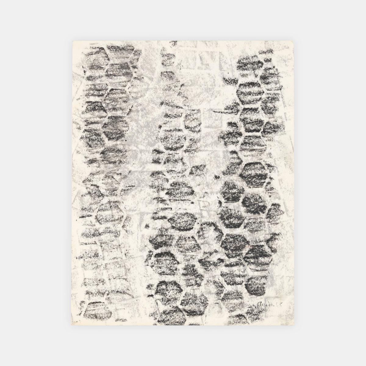 One of only five rubbings made by Brion Gysin and William S. Burroughs of the bathroom tile in room 712 of the Chelsea Hotel, signed and dated 1965 by Gysin.