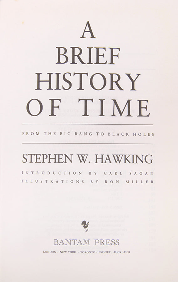 First edition, the corrected second printing, of Stephen Hawking's A Brief History of Time, one of the most successful popular science books ever published.